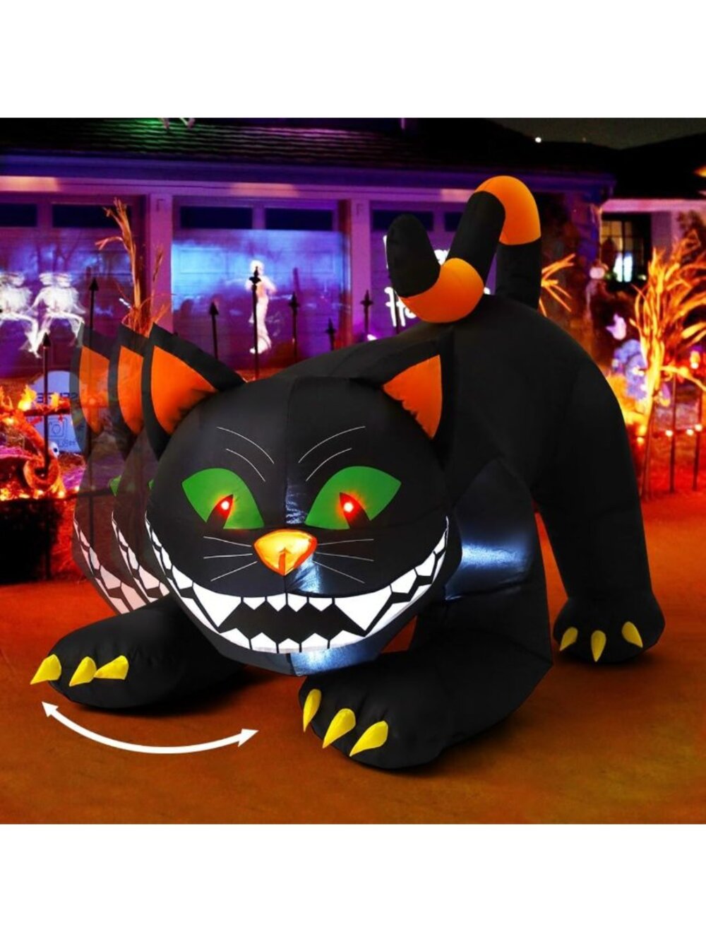 6FT Halloween Black Cat Inflatable Yard Decoration with Moving Head & LEDs